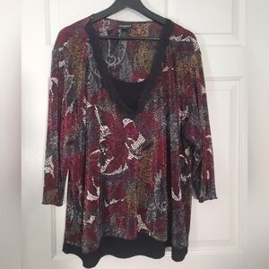 Lane Bryant Pleated Red Black and Yellow Dotted top